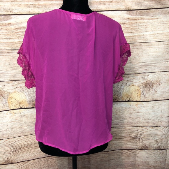 Soul Cake Sheer Magenta Top with Lace - Picture 2 of 5